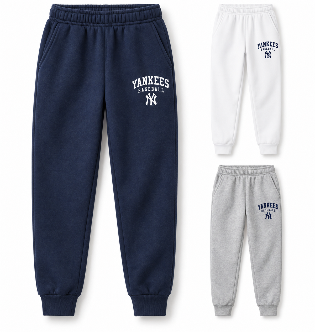 New York Yankees Baseball Original Youth Fleece Joggers — Navy, White, Sport Gray