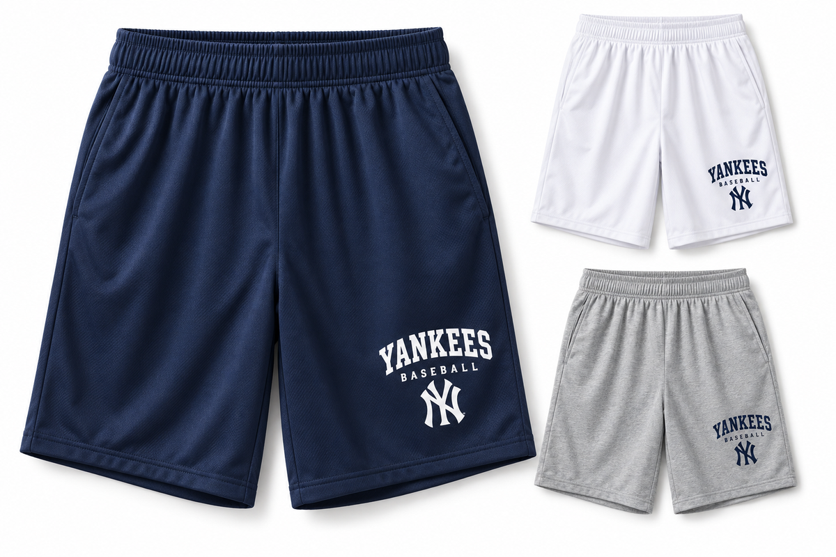 New York Yankees Baseball Original Youth Athletic Shorts — Navy, White, Sport Gray