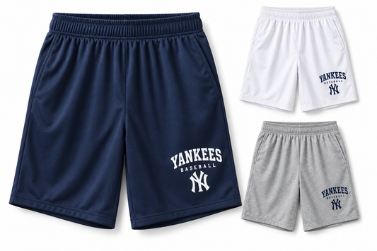 New York Yankees Baseball Original Youth Athletic Shorts — Navy, White, Sport Gray