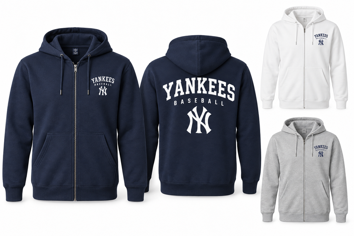 New York Yankees Baseball Original Unisex Full-Zip Hoodie — Navy, White, Sport Gray