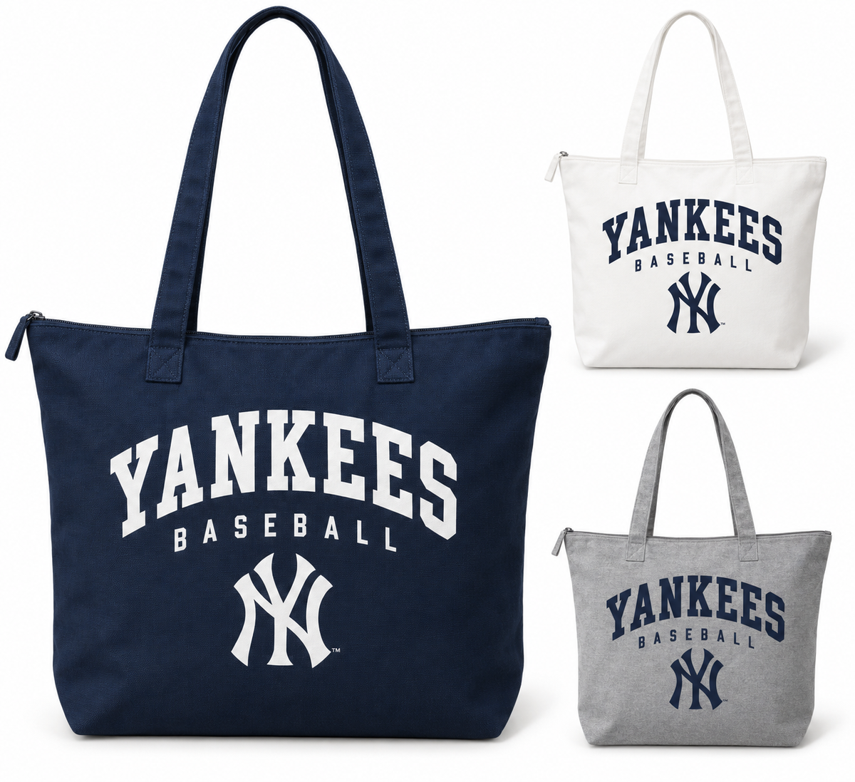 New York Yankees Baseball Original Zip-Top Tote Bag — Navy, White, Gray