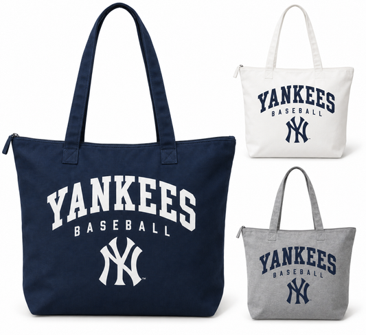 New York Yankees Baseball Original Zip-Top Tote Bag — Navy, White, Gray