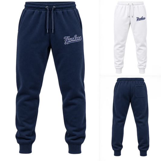 New York Yankees Clean Script Unisex Joggers: Navy and White with back detail