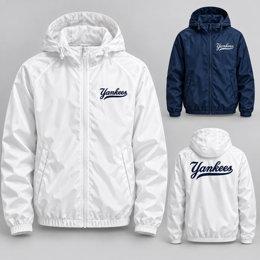 New York Yankees Clean Script Full-Zip Windbreaker: White and Navy with back detail