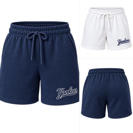 New York Yankees Clean Script Women's Lounge Shorts: Navy and White with back detail