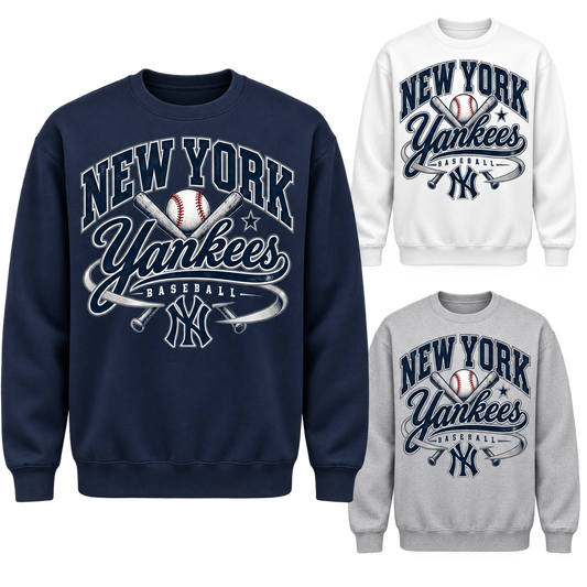 New York Yankees Retro Remix Unisex Crewneck Sweatshirt: navy left, white top right, gray bottom right