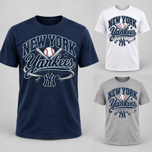 Yankees Retro Remix unisex T-shirt: navy left, white upper right, sport gray lower right