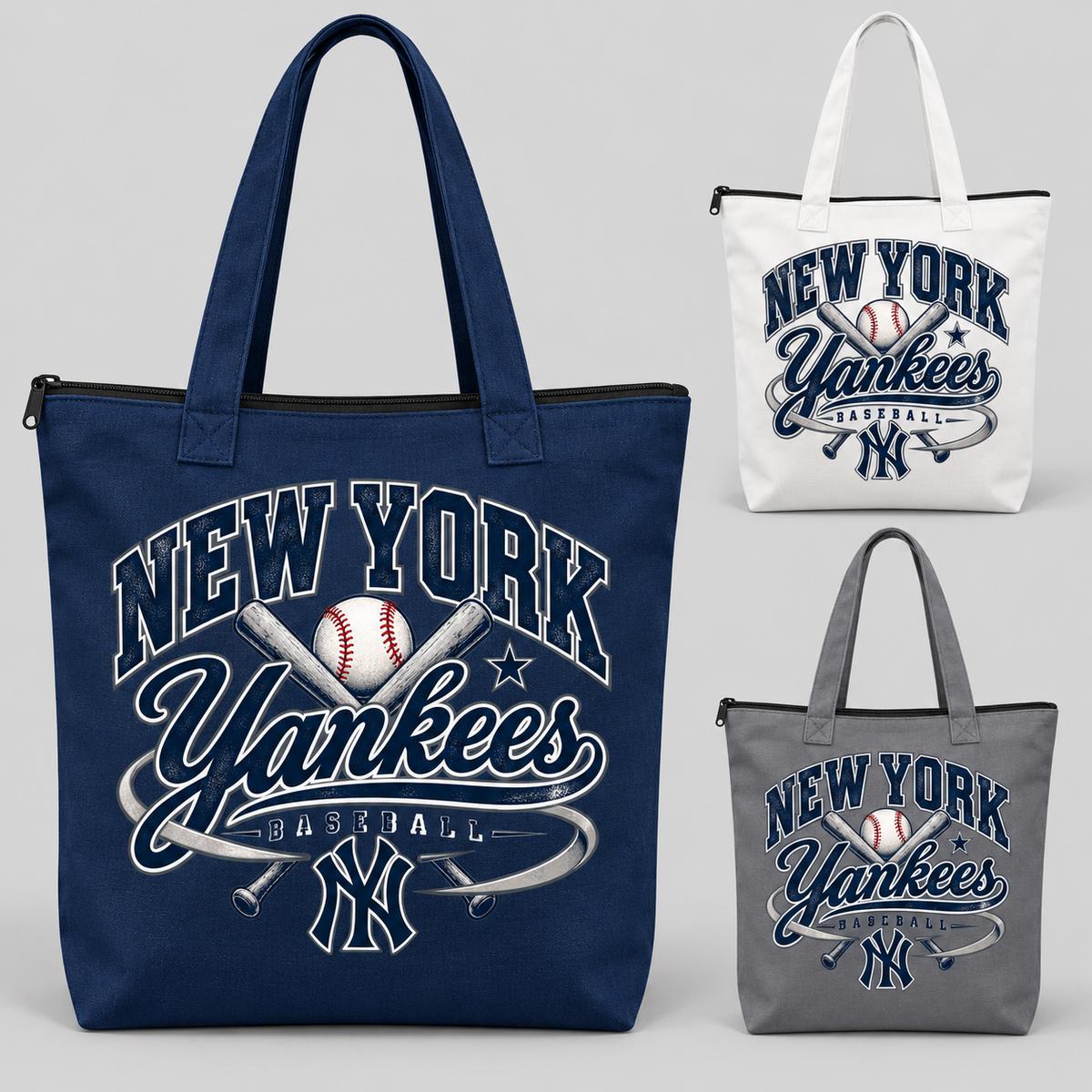 New York Yankees Retro Remix Zip-Top Tote Bag in Navy, White, Gray