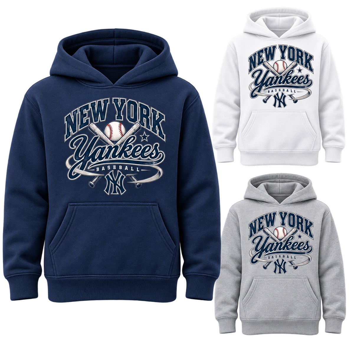 New York Yankees Retro Remix Youth Hoodie: navy left, white top right, gray bottom right