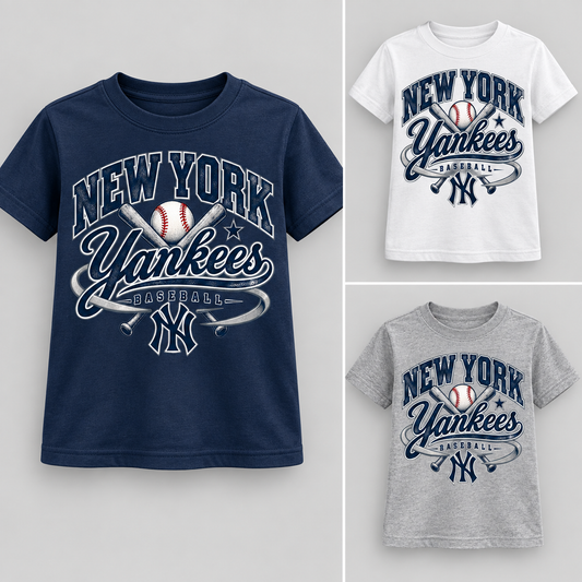 New York Yankees Retro Remix Youth T-Shirt: navy left, white top right, gray bottom right