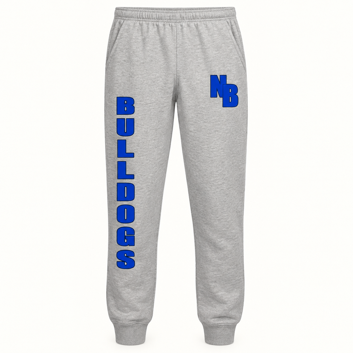 Youth North Babylon Bulldogs Jogger Sweatpants in Oxford, front view showing both leg prints