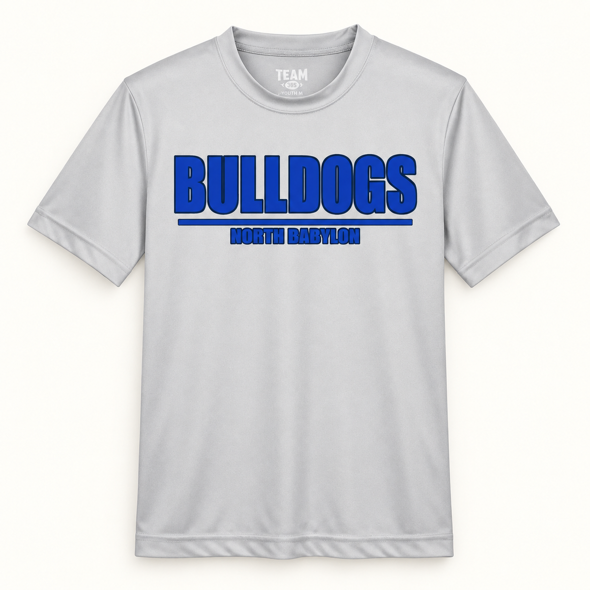 Youth North Babylon Bulldogs Performance T-Shirt in Sport Silver, front view