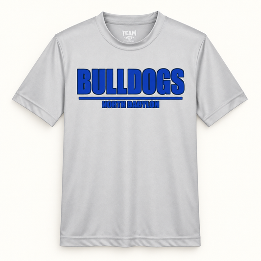 Youth North Babylon Bulldogs Performance T-Shirt in Sport Silver, front view