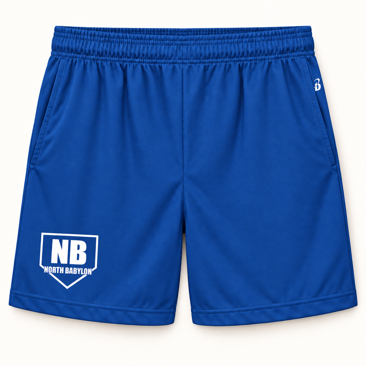 Youth North Babylon Bulldogs Polyester Athletic Shorts With Pockets in Royal, front view