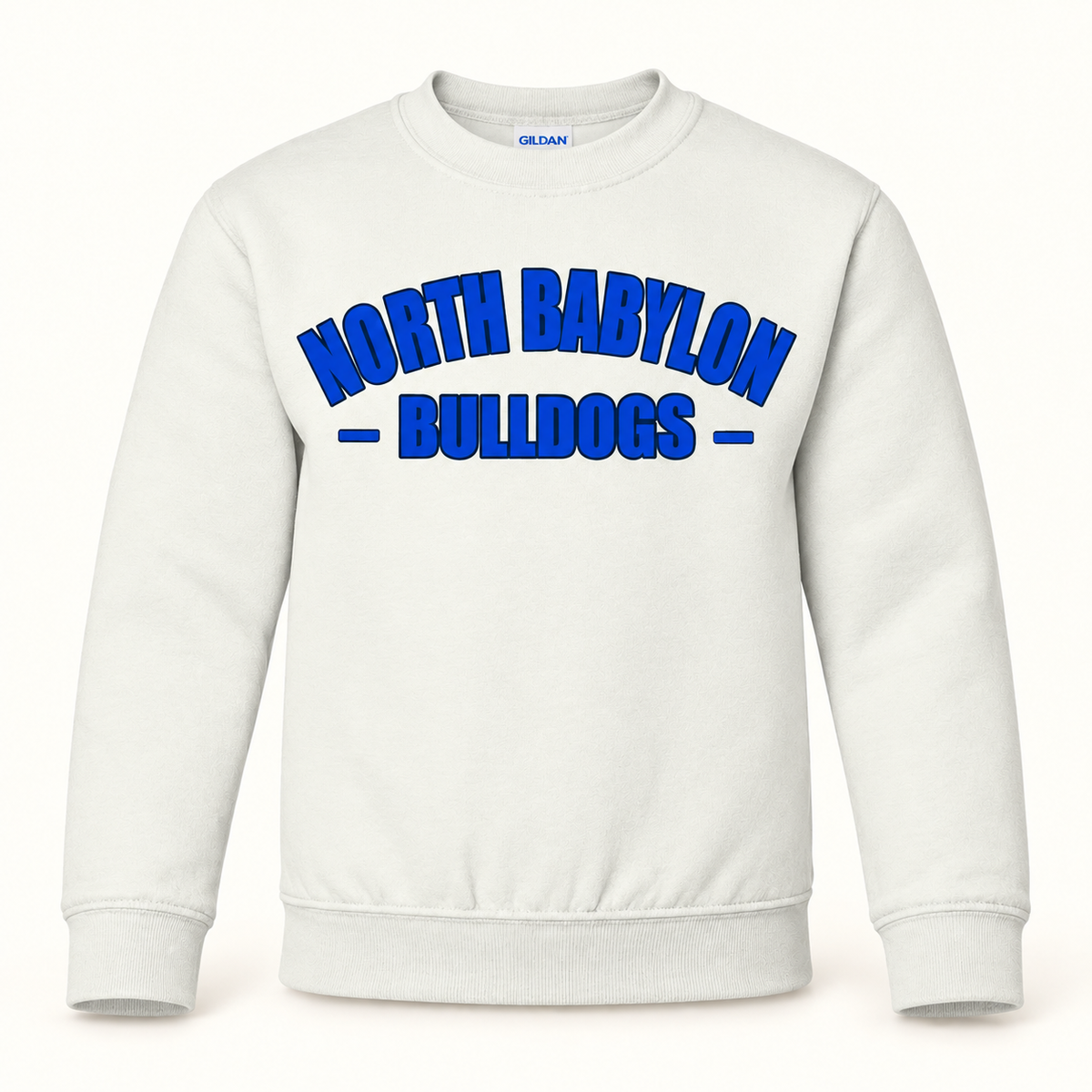 Youth North Babylon Crewneck Sweatshirt in White, front view