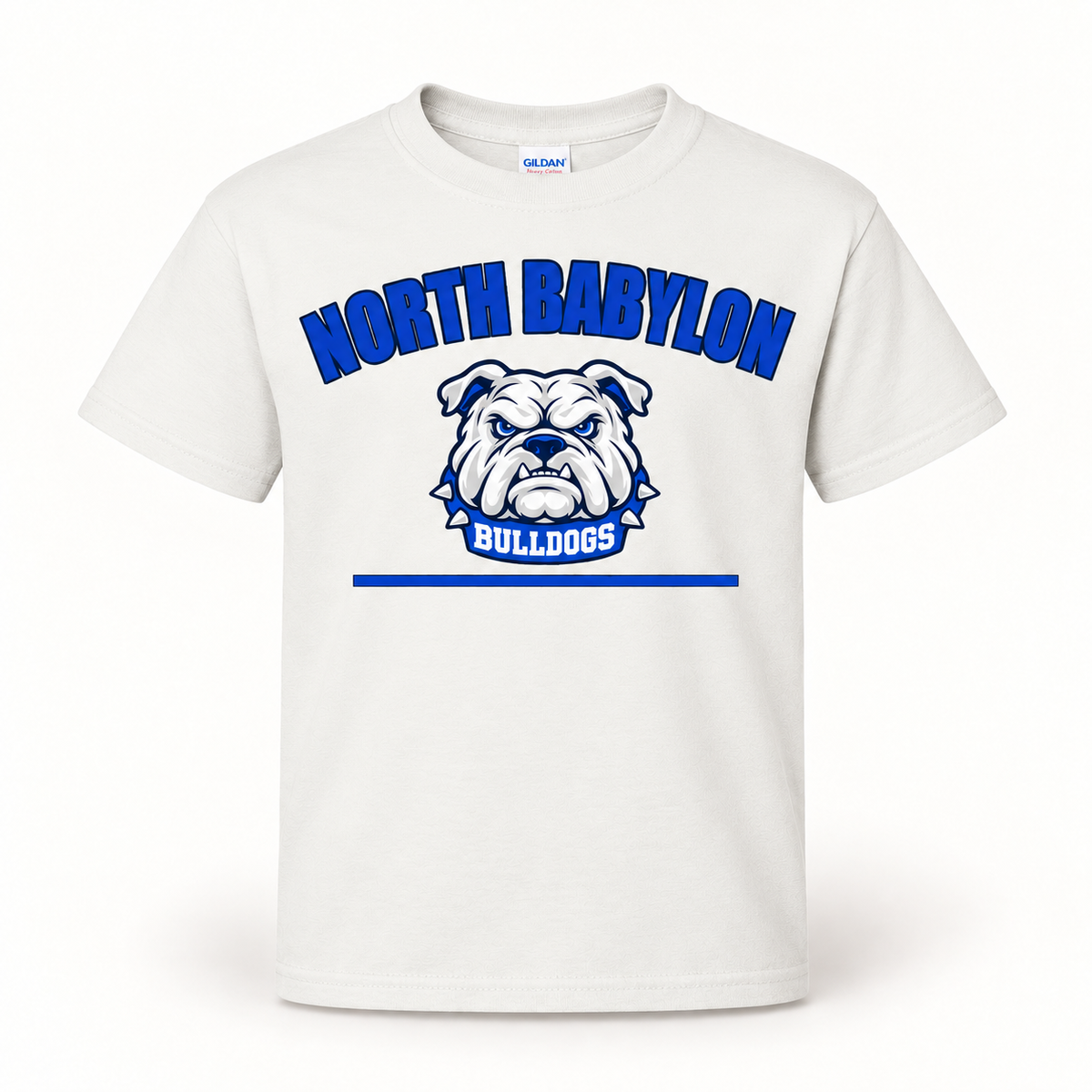 Youth North Babylon Signature Bulldog T-Shirt in White, front view
