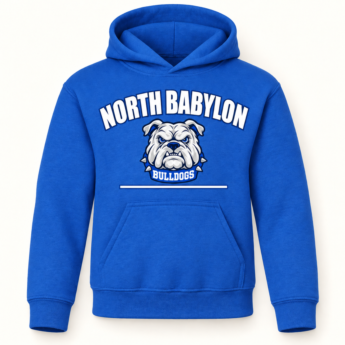 Youth North Babylon Signature Bulldogs Pullover Hoodie in Royal, front view
