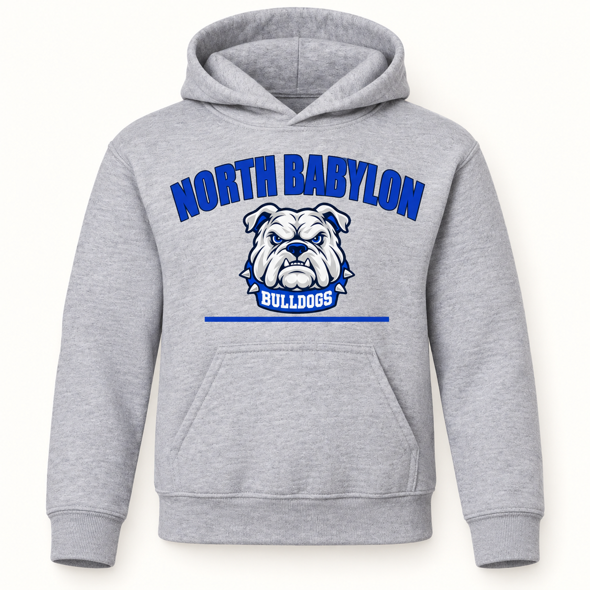 Youth North Babylon Signature Bulldogs Pullover Hoodie in Sport Grey, front view